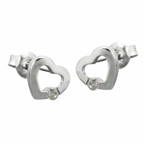 stud earring heart zirconia silver 925