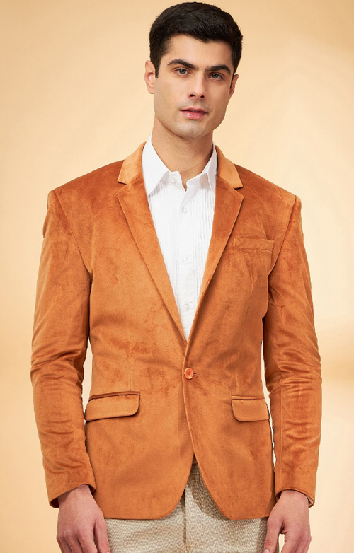 Men's Solid Slim Fit Single-Breasted Formal Blazer (Color Rust) (Size