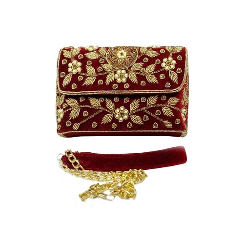 RED Clutch Embroidred leaf design Bag for women