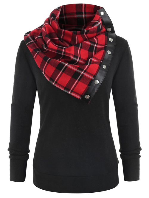  Women Round Neck Sweatshirt With Tartan