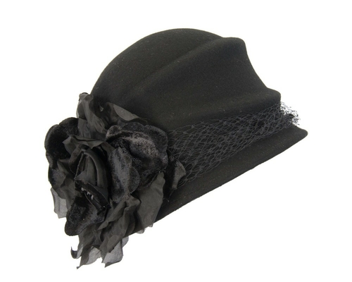 Black cloche bucket felt hat