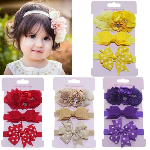 3Pcs Kids Elastic Floral Headband Set baby Girls