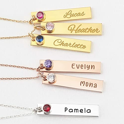 Mothers Necklace Birthstone, 3 Name Necklace, Mother Jewelry