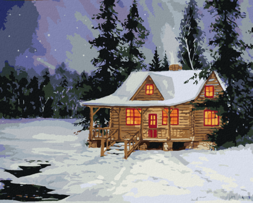 Paint by Numbers - LOG CABIN IN A WINTER FOREST