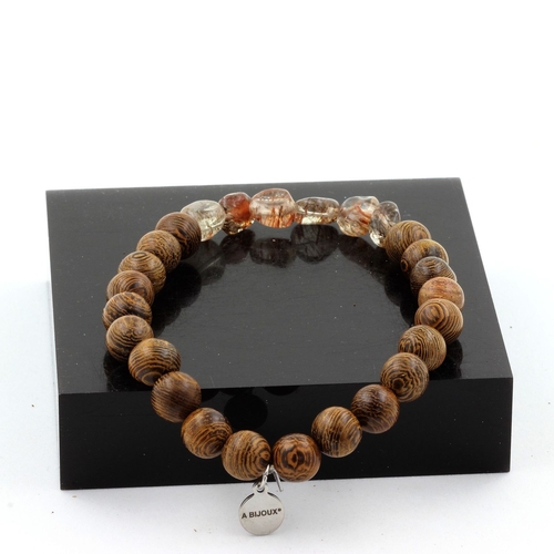 Super Seven (Melody's Stone) from Brazil + wood Bracelet 8 mm Beads.