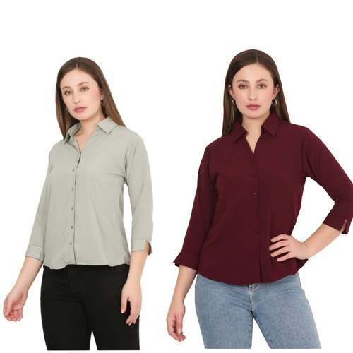 Womens Solid Formal Shirt PACK OF 2 GREEN AND MAROON  M