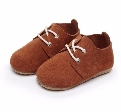 lace up solid genuine leather baby shoes High