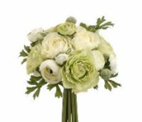 FBQ368-GR-CR 9 in. Ranunculus Bouquet Green-Cream- Pack of 6