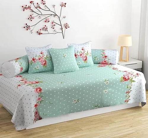 Diwan Set Of 8 Pcs - One Single Flat Bedsheet With 5 Cushion Covers