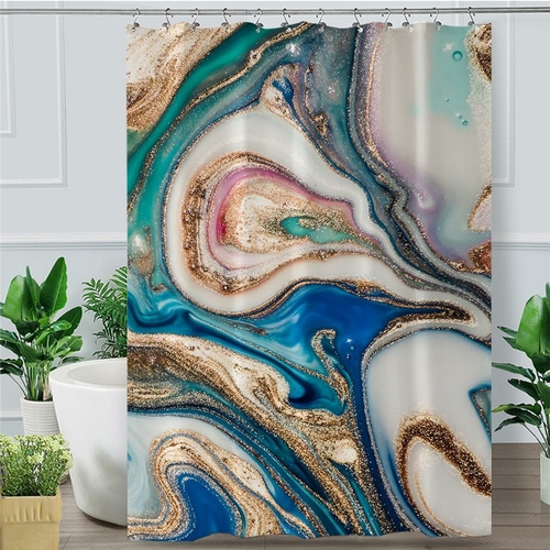 Pink Teal Turquoise Gold Marble Shower Curtain