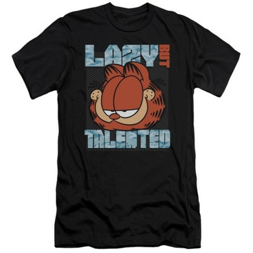 Trevco Garfield-Lazy But Talented Short Sleeve Adult 30-1 Tee, Bla