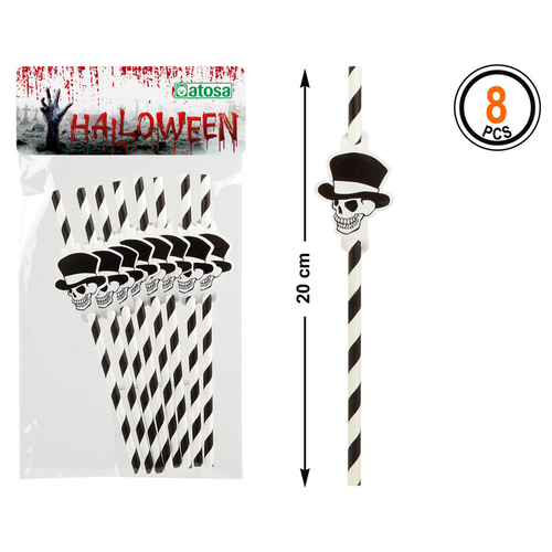 Paper Straws 8 uds Skull Black 25 x 13 cm (8 Units)