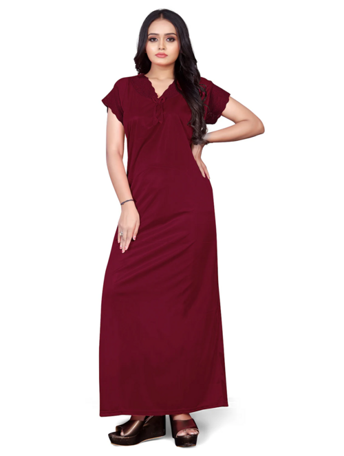 Women solid detailed nighty