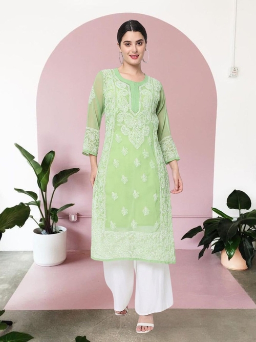 Chikankari Kota Cotton straight Kurta with Matching Slip (Size-S)