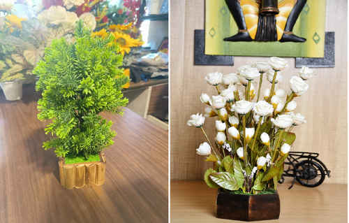 Artificial plant with Wooden Pot  PVC & Synthetic Cloth Artificial Dry