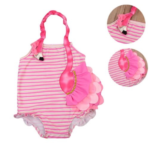 Toddler Girls Striped Flamingo Halter One Piece