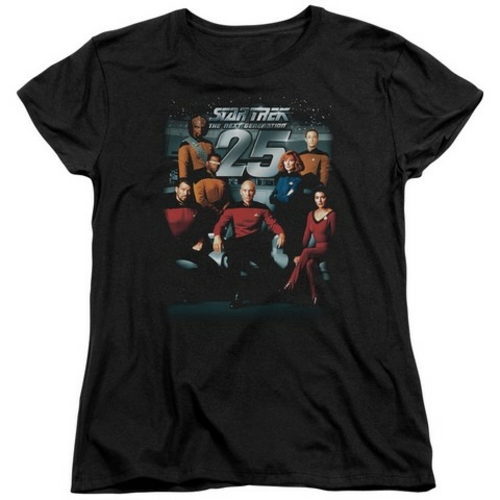 Trevco Star Trek-25Th Anniversary Crew - Short Sleeve Womens Tee - Bla