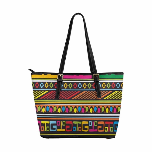 Large Leather Tote Shoulder Bag - Bohemian Print