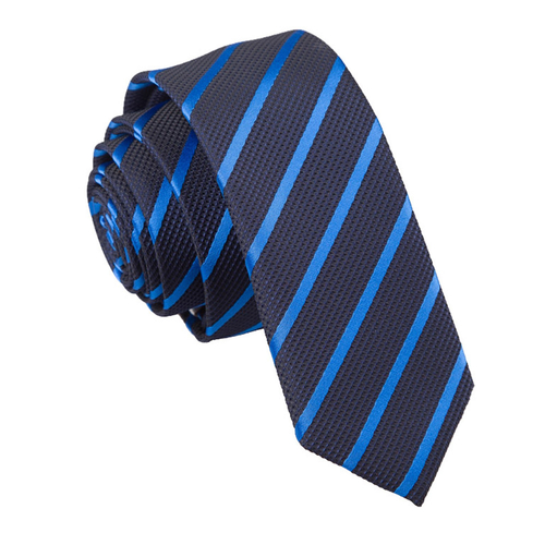 Single Stripe Skinny Tie - Navy & Mid Blue