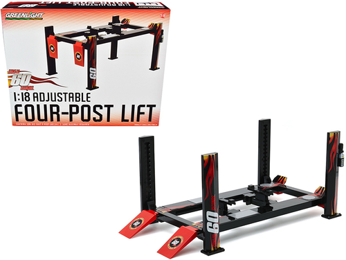 Adjustable Four Post Lift Red and Black with Flames \Gone in 60
