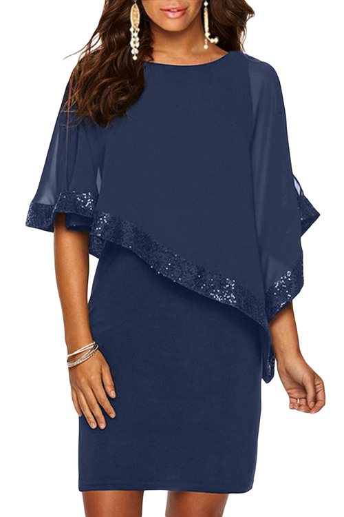 Navy Sequined Poncho Mini Dress