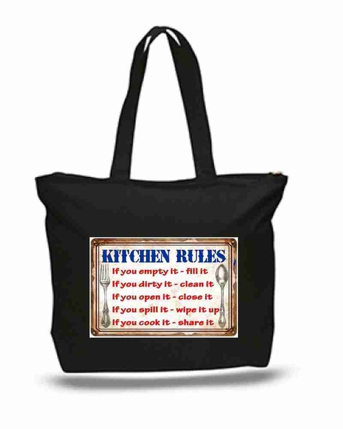 KItchen Rules Tin Sign  Art New Zipper Tote Bag