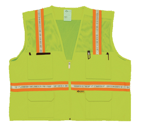 2W 8048-M M Multi-Pocket Surveyor Vest - Lime- Medium