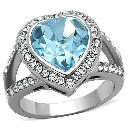 Women High Polished Stainless Steel Ring with Top Grade Crystal in Sea