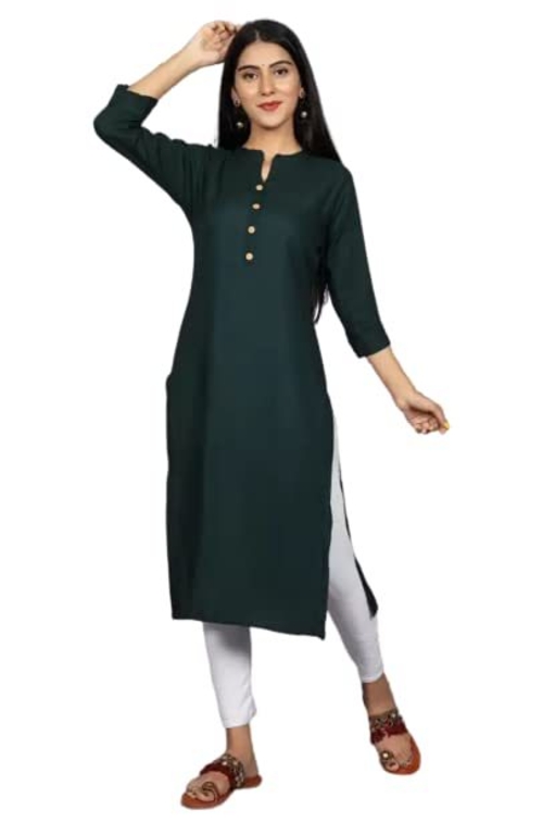 Women's Green Straight Kurta Size M