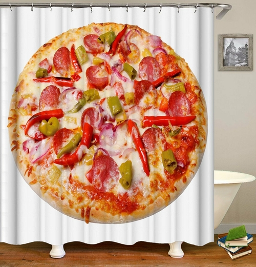 Spicy Pepperoni Pizza Shower Curtain