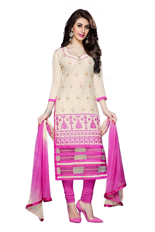 Womens Designer Cream Cotton Partywear Salwar Suit