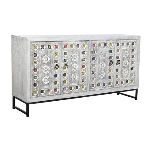 Sideboard DKD Home Decor Ceramic Grey White Mango wood (150 x 38 x 80