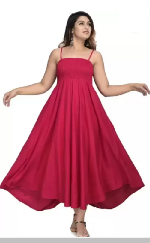 Women Solid Viscose Rayon Anarkali Kurta  (Pink)