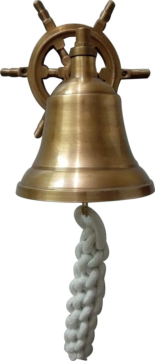 Antique Gifts Brass Ship Bell with Wheel Bracket Hanging Home Decor