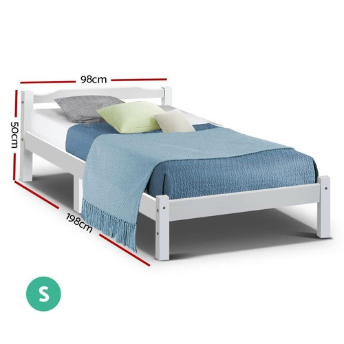 Artiss wooden bed frame single size mattress base pine timber store platform white