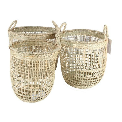 Basko Seagrass Baskets Open Weave Natural Set Of 3