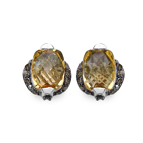 3.14 Carat Genuine Citrine & Black Diamond .925 Sterling Silver