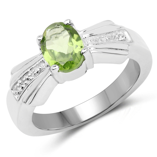 1.13 Carat Genuine Peridot and White Topaz .925 Sterling Silver Ring