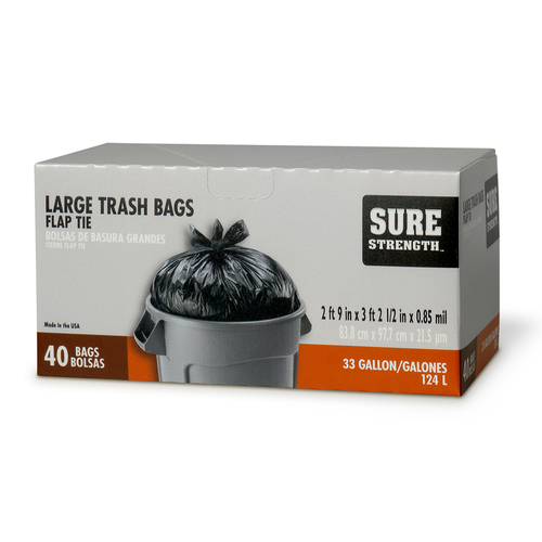 Sure Strength 6394217 33 gal Trash Bags Flap Tie  