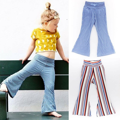 1 6T Fashion Girls Boot Cut Stripes Long Pants Kid