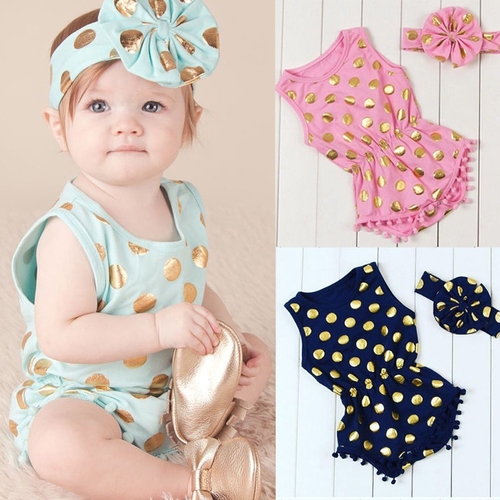 New Infant Baby Girl Polka Dot Tassel Bodysuit