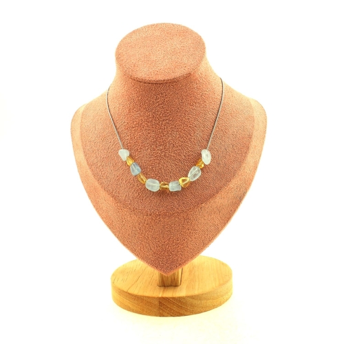 Aquamarine from Brazil + Citrine from Brazil 11 beads necklace.