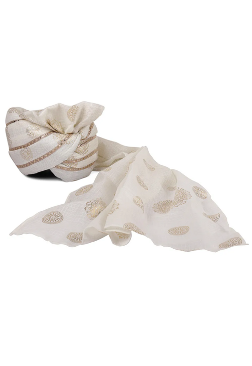Men's Printed Kota dorian Woven Turban/Pagri  (Color-OFF WHITE)
