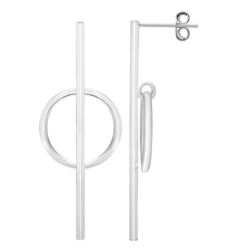 Sterling Silver Long Line & Circle Stud Earrings