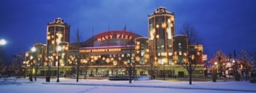Panoramic Images PPI81700L Facade Of A Building Lit Up At Dusk  Navy P