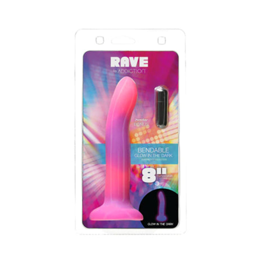 Addiction Rave Bendable 8 in. Silicone Dildo Glow in the Dark Pink