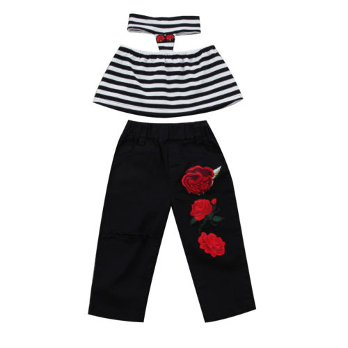 Fashion Toddler Kids Girls Stripe Tops Flower