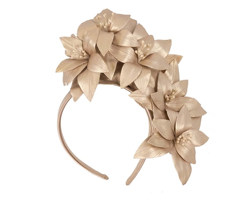 Gold leather flower headband fascinator