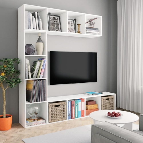 3 Piece Book/TV Cabinet Set White 70.9"x11.8"x70.9"