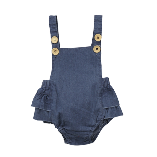 Suspender Backless Button Denim Newborn Baby